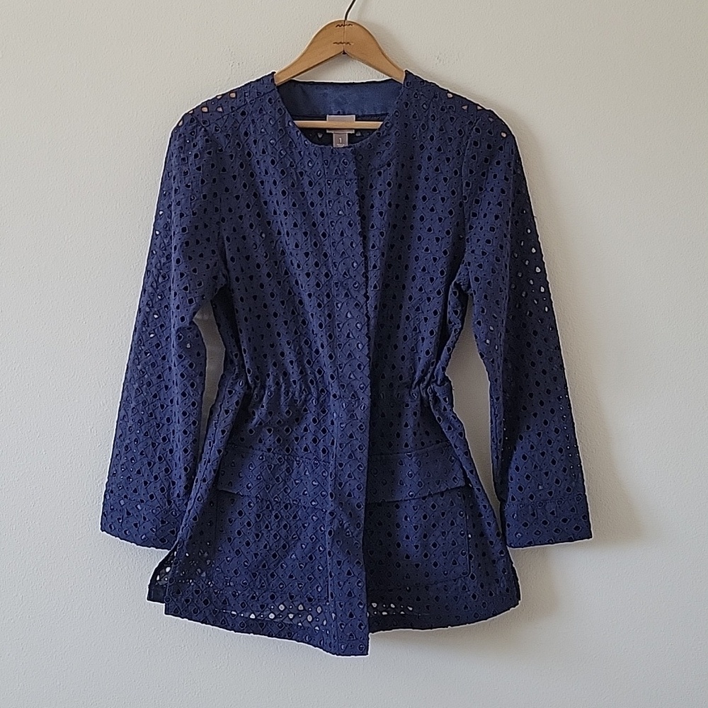 Chico's Navy Blue Eyelet Snap Front Jacket Size‎ Medium